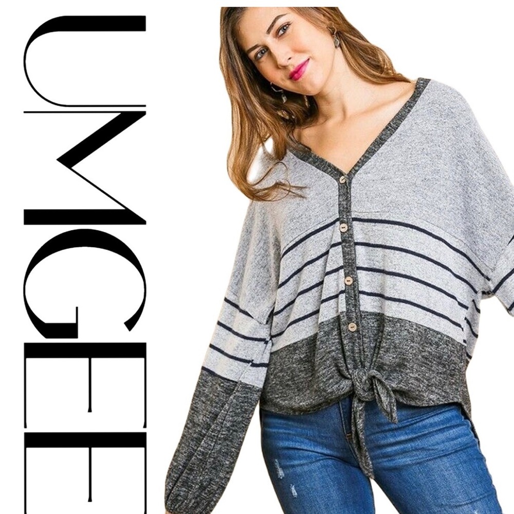 NWT UMGEE Stylish Red/Gray Women's Sweater with tie knot size 2X 🌹BC BAG 04